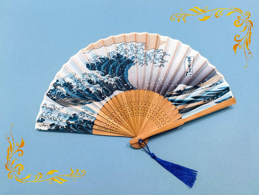 Handheld Folding Fan with Kanagawa Sea Waves