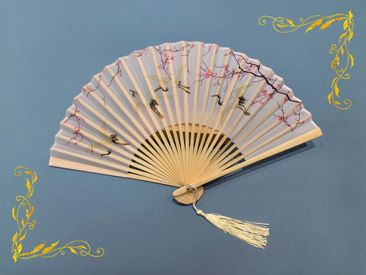 Handheld folding fan with Crane in the Plum Blossom