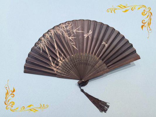 Handheld folding fan with Bamboo in the black